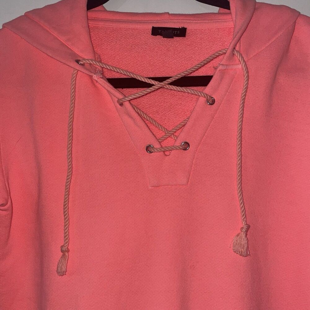 Talbots Women's Hoodie Hooded Sweatshirt Pink Coral Lace-Up Size‎ XS - Picture 2 of 7